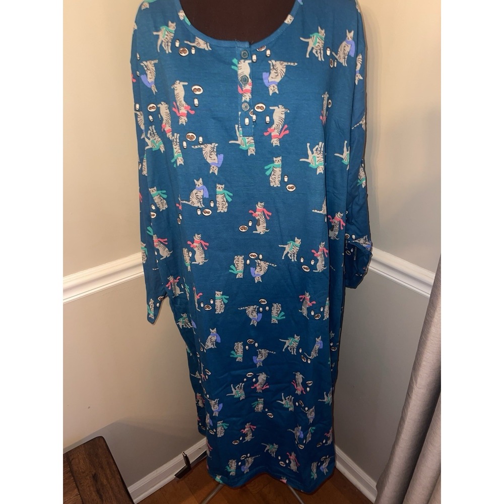 Dreams Co Plus Size Pajama Nightgown Cats 3x/4x Henley